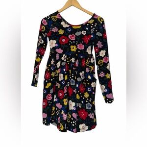 Hanna Andersson Black Floral Long-Sleeve Dress with Multicolor Flowers 150 12